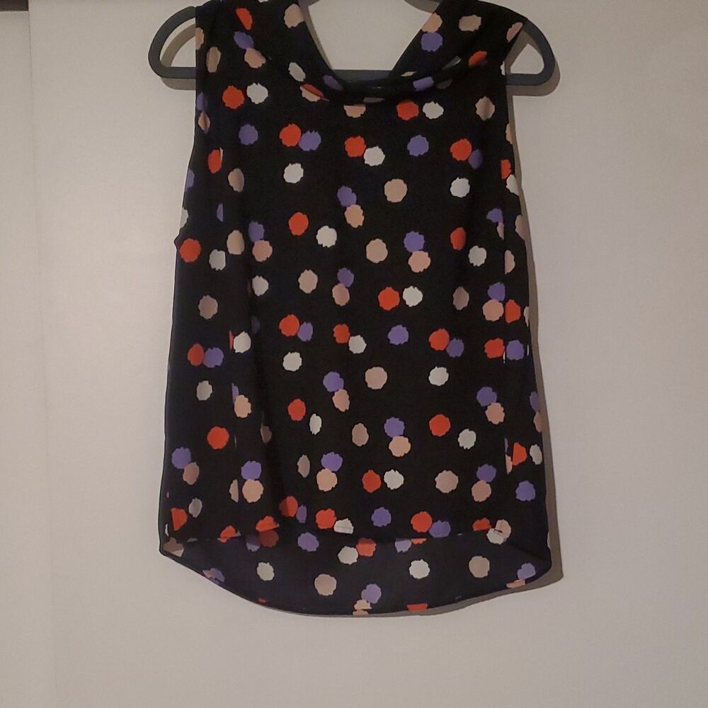 Ann Taylor Factory Women’s XL Sleeveless Pullover Polka Dot Tank Black Multi